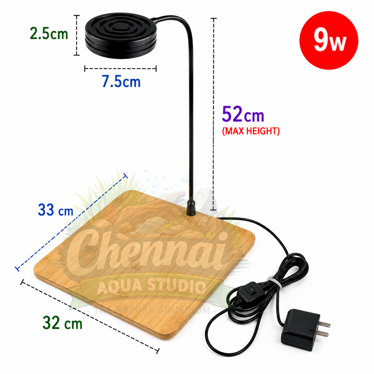 9W LED Light with Wooden Stand – 360° Adjustable Aquarium & Plant Grow Light