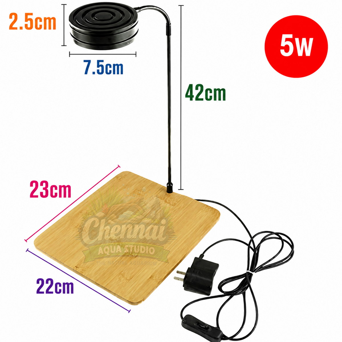 5W LED Light with Wooden Stand – 360° Adjustable Light for Nano Aquarium & Plants
