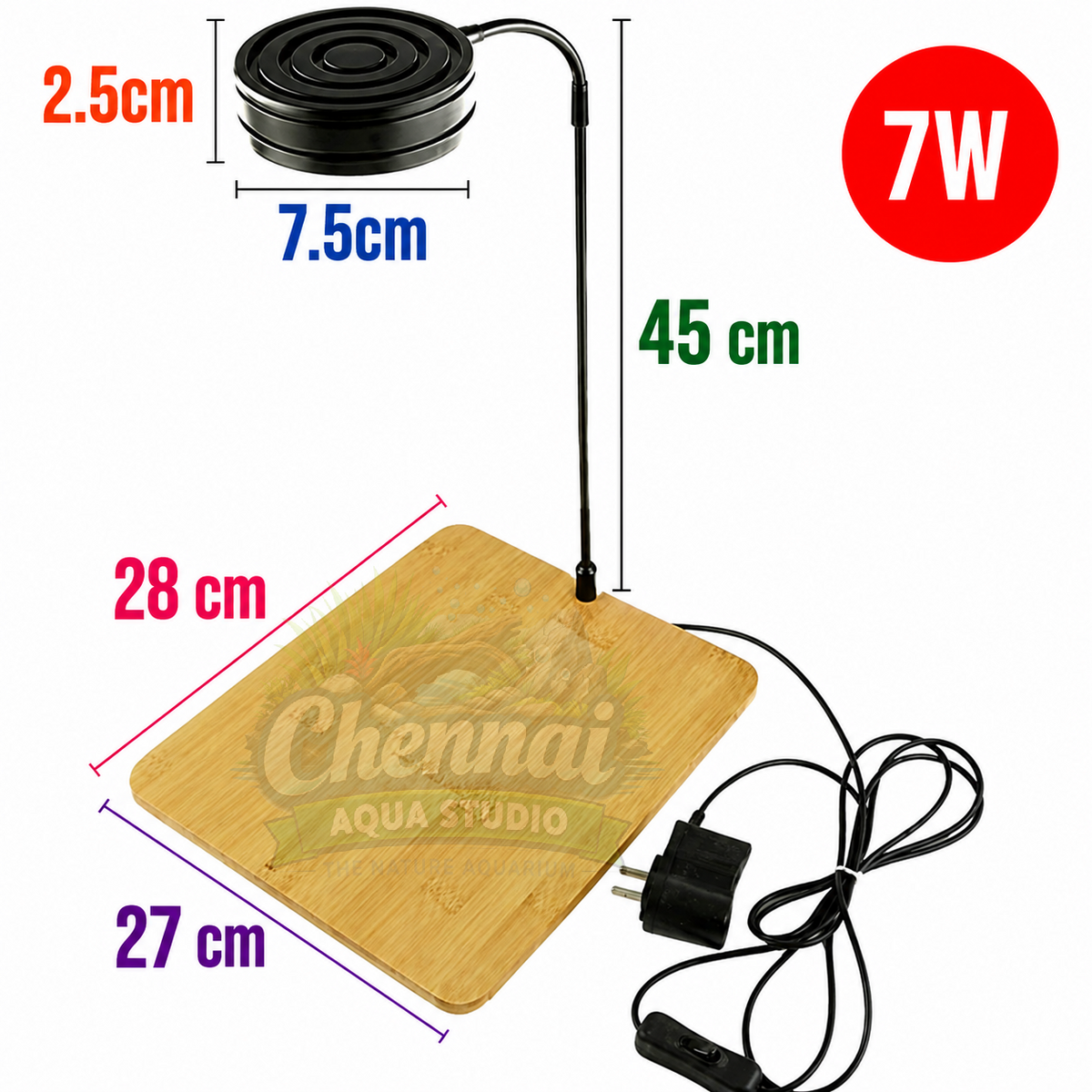 7W LED Light with Wooden Stand – 360° Adjustable Aquarium & Plant Grow Light