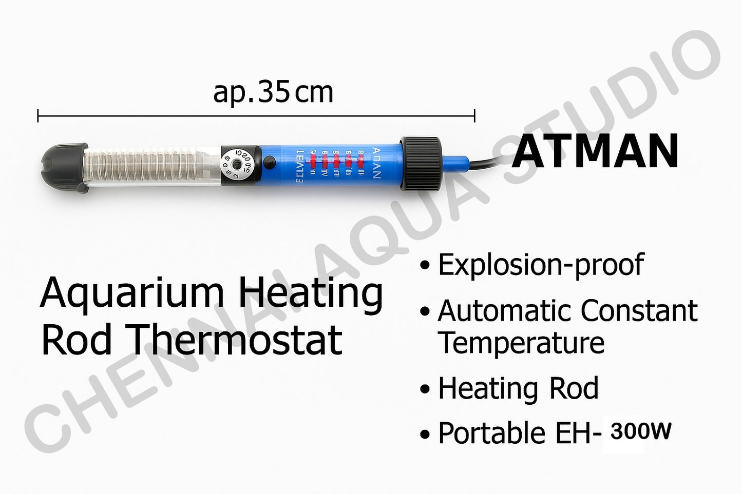 ATMAN Aquarium Heating Rod Thermostat Explosion-proof Automatic Constant Temperature Heating Rod Portable EH-300W