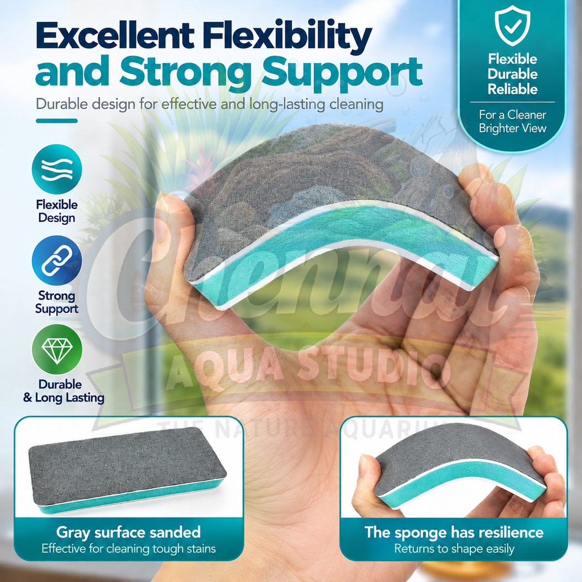 Double-Sided Aquarium Cleaning Brush – Algae Scrubber Sponge Pad for Fish Tanks & Glass