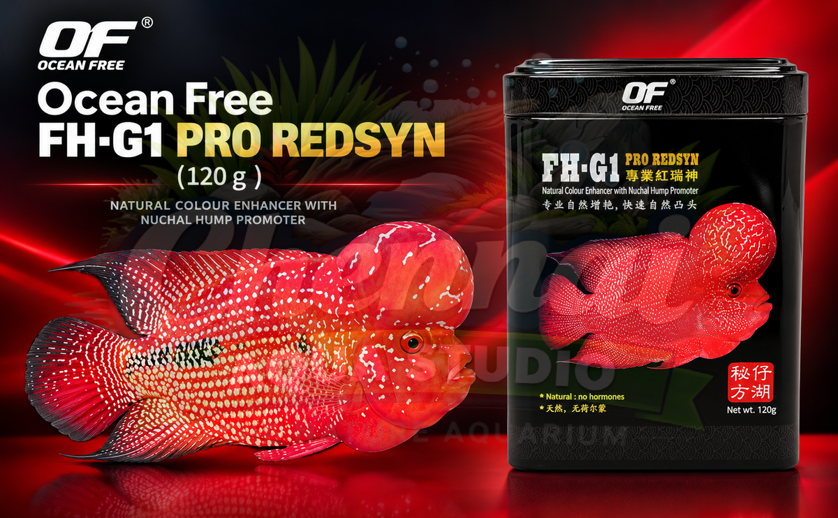 Ocean Free FH-G1 Pro RedSyn Flowerhorn Fish Food – 120g | Premium Colour Enhancing Formula – 100% Genuine & Original Product