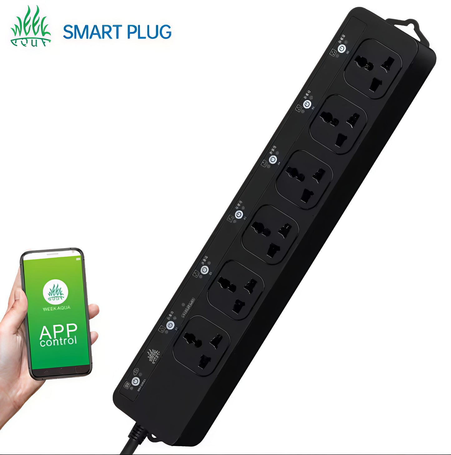 Week Aqua Bluetooth Smart Power Plug APP Controlled Aquarium Lighting Filter CO2 Timing, 6 Way Outlets with EU/UK/US/AU Sockets