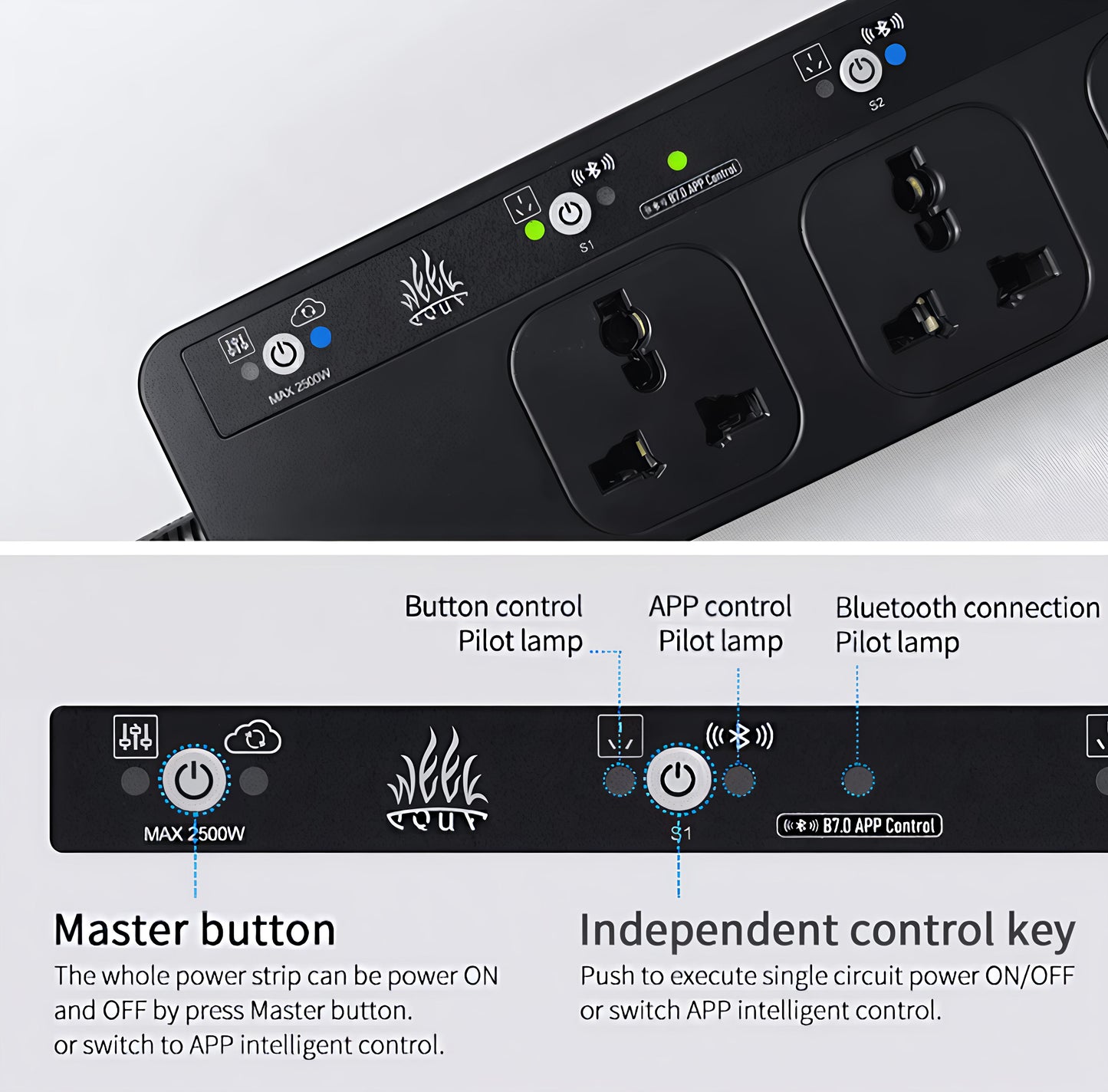 Week Aqua Bluetooth Smart Power Plug APP Controlled Aquarium Lighting Filter CO2 Timing, 6 Way Outlets with EU/UK/US/AU Sockets