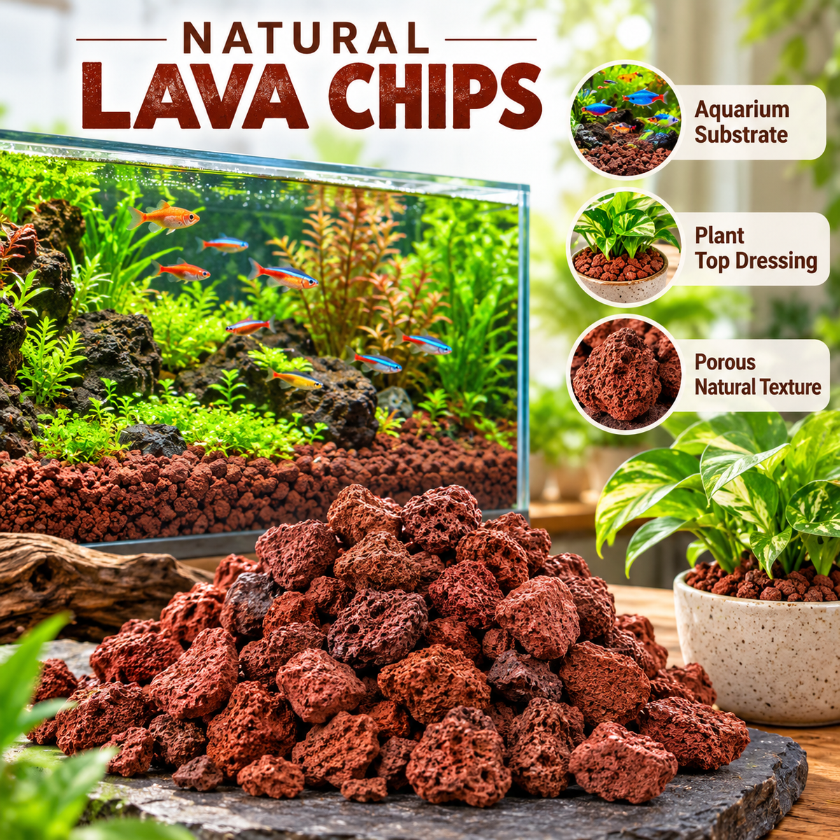Aquarium Red Lava Chips(sand) For Aquarium And For Indoor Plants (1Kg)