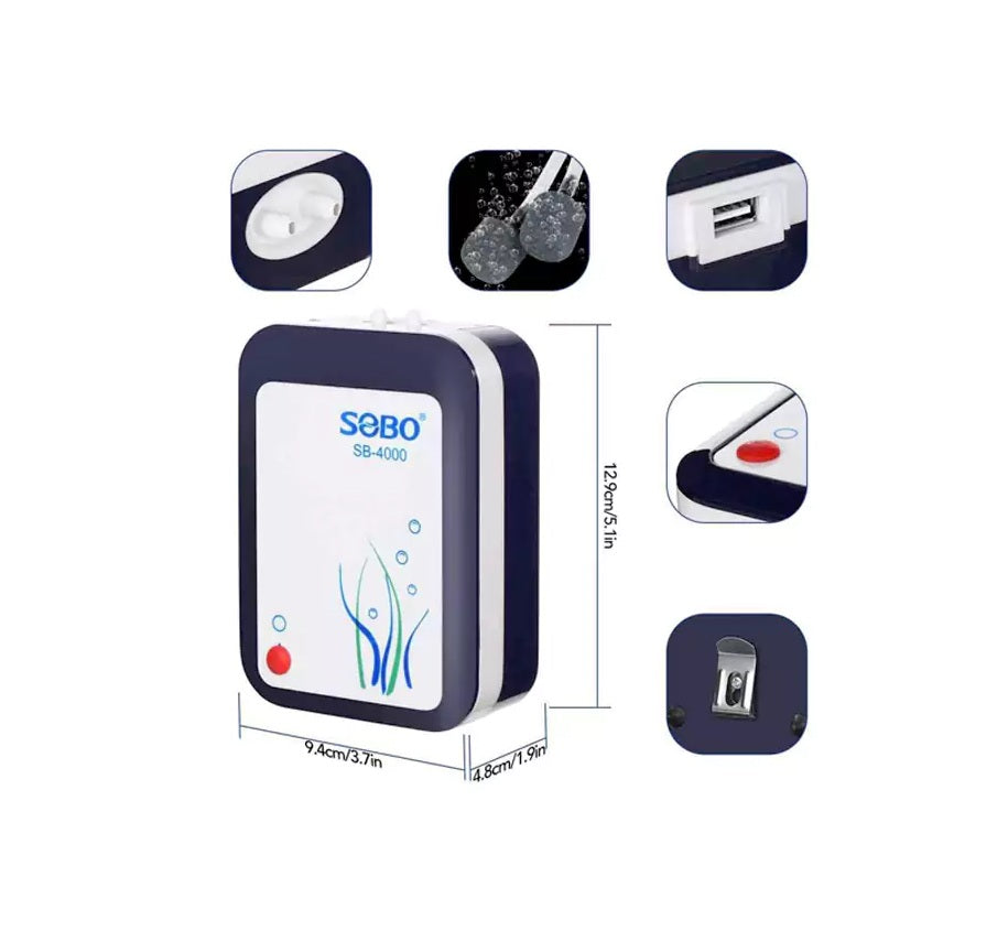 Sobo SB-3000 AC/DC Aquarium Fish Tank Air Pump | Power : 2.8W | Flow: 2x3L/Min
