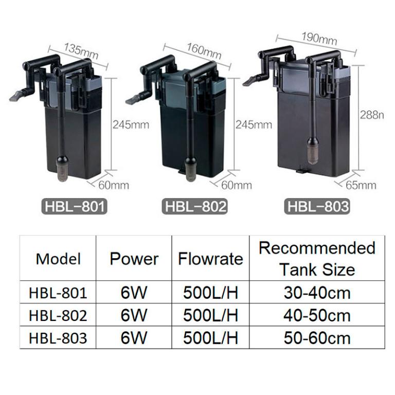 HBL-801 (6W Output 500L/h) Multi Filtration Aquarium Hang On Filter