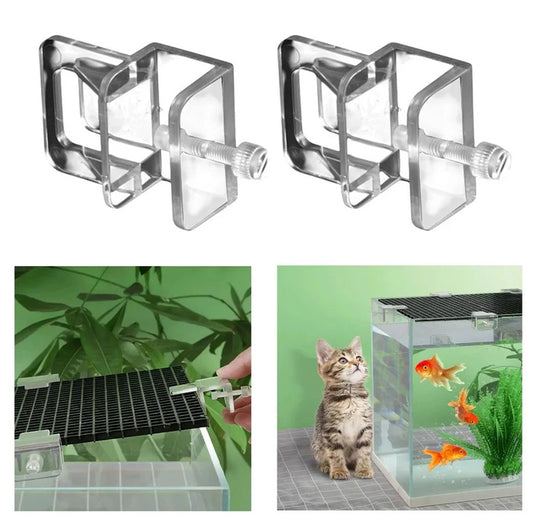 MR Traders Transparent Acrylic Aquarium Cover Brackets with Screw Clamp (2 Pcs)