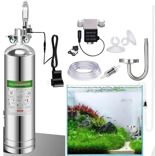 Stainless Steel 2L (Empty Cylinder) Planted Aquarium DIY Co2 Generator System Complete Kit with Pressure Gauge and Control Valve, Metal Bubble Counter, Co2 Tube and Diffuser (Complete Kit)