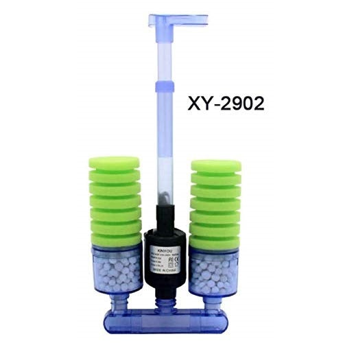 Xinyou XY-2902 Aquarium Biochemical Double Sponge Filter Pump with 2 Extra Black Sponge and Filter Media for Aquarium Fish Tank | 5W | 450L/H | 0.8M | Suitable 30-45CM Tank