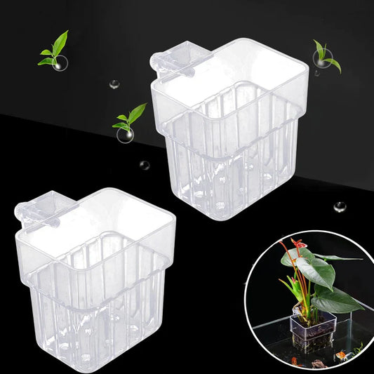MR Traders 2 Pcs White Plastic Hanging Water Plant Holder (Square) Pot for Aquarium Fish Tank